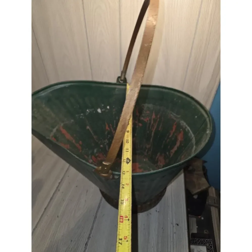 Antique Galvanized Rustic Coal Ash Bucket Fireplace Scuttle Primitive Farmhouse